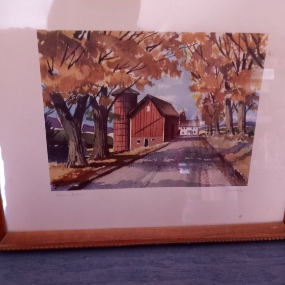 Framed art Print of a barn. Farm landscape watercolor AUTUMN SHADOWS John Rogers